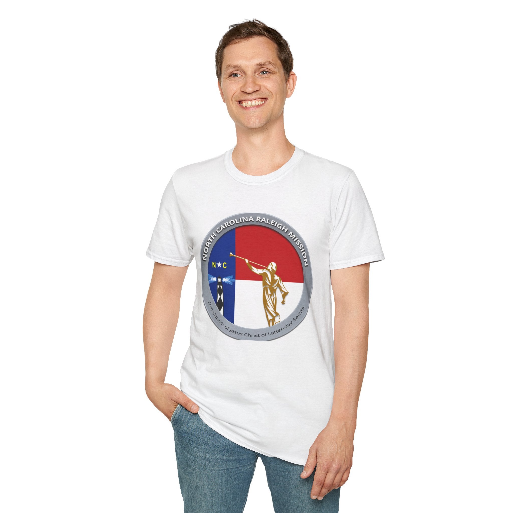 North Carolina Raleigh Mission T‑Shirt — State Flag & Statue Design