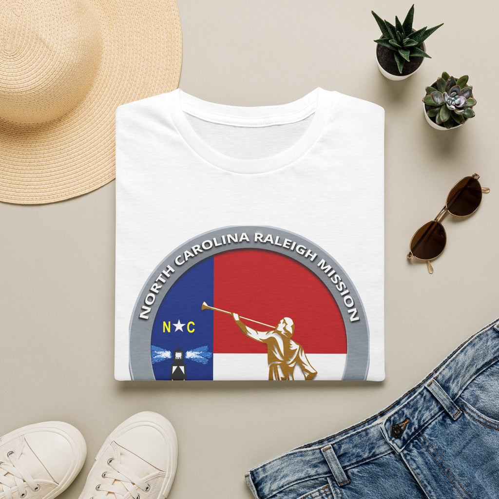 North Carolina Raleigh Mission T‑Shirt — State Flag & Statue Design